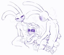 2026 2girls1boy blush female_jax hand_on_head jax_(the_amazing_digital_circus) pomni_(the_amazing_digital_circus) rabbit_humanoid small_sub_big_dom threesome trans_(lore) trans_woman yolky_sin