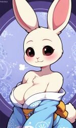 ai ai-created ai_art ai_generated anthro bare_shoulders beastars blush breasts censored covered_nipples cute haru_(beastars) kimono kimono_down kimono_partially_removed looking_at_viewer original partially_undressed pixai rabbit sexy sexy_female showing_breasts tagme white_body white_fur