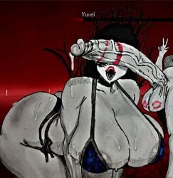 1girl balls big_penis bikini blue_bikini drooling explicit facial futanari ghostfacik glistening_skin huge_breasts huge_penis lineart lipstick_marks lipstick_on_penis monochrome monster_girl open_mouth penis_on_face roblox roblox_game sketch solo sweat testicles the_mimic tongue_out traditional_media veiny_penis yurei_(the_mimic)