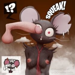 accessory anthro balls big_balls big_penis bodily_fluids breasts camille_(fortnite) disembodied_penis duo ear_piercing ear_ring erect_nipples female fortnite fortnite:_battle_royale genitals hootpizza looking_at_viewer male male/female musk necktie nipples ogtamarindo penis penis_on_face piercing rat ring_piercing surprised sweat sweatdrop