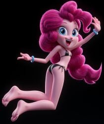 3d 3d_render ai_generated barefoot bikini bikini_bottom bikini_top black_bikini equestria_girls feet friendship_is_magic my_little_pony pinkie_pie_(eg)