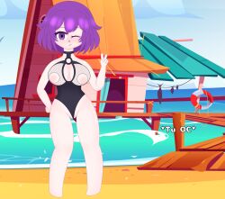 beach beach_background big_breasts exposed_breasts gacha gacha_club gacha_heat gacha_life milky_asano misukitsu provocative provocative_clothing seductive swimsuit