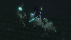 1girls 3boys 3d against_wall alley alleyway animated blue_hair clothed clothed_sex hand_on_shoulder large_breasts mask masked masked_female masked_male outdoors ozisan panties_aside rape red_eyes running_a_train sex standing standing_doggy_style standing_sex tagme taking_turns threatening threatening_with_weapon vagina vaginal_penetration vaginal_sex video waiting waiting_for_turn weapon