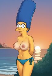 1girls 2d_(artwork) ai_assisted ai_generated arms_behind_back bikini bikini_bottom blue_hair breasts daeisi digital_drawing_(artwork) digital_media_(artwork) female female_focus female_only hi_res high_quality high_resolution highres light-skinned_female light_skin long_hair looking_at_viewer marge_simpson medium_breasts outdoors outside panties pose posing presenting presenting_breasts showing_off smile smiling standing summertime_saga summertime_saga_style sunset the_simpsons yellow-skinned_female yellow_body yellow_skin