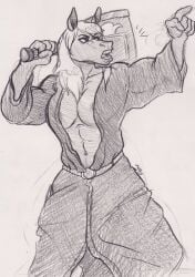 abs breasts female hair hammer horse long_hair
