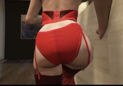1girls ass ass_cleavage ass_focus big_ass female grand_theft_auto_v gta_online gta_online_female_character in_game panties red_stockings stockings