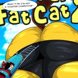 ass ass_bigger_than_head ass_cleavage ass_focus brown_hair butt cat_tail catgirl dumptruck_ass gameoverse giantess huge_ass imminent_insertion kit_(gameoverse) kit_bodega macro macro_female roller_coaster slugman_(artist) theme_park thick_thighs unaware wide_hips