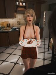 ashley_graham ashley_graham_(ella_freya) baking blonde_hair exposed_breasts resident_evil resident_evil_4 sweat sweating sweaty thegoatfaper tits