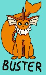 1boy alternate_color animal_genitalia animal_penis blush canine cyan_background eeveelution feral ffb_2 furry knot male male_only mammal nintendo orange_fur original_character penis pixel_art pokémon_(species) pokemon pokemon_rgby sitting solo text vaporeon video_games