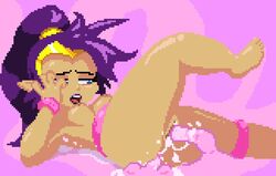 anal anal_sex animated ass blue_eyes bouncing_breasts breasts cum_in_pussy dark-skinned_female dark_skin digital_media_(artwork) double_penetration female frame_by_frame garbagioni genie goo_creature hair humanoid long_hair loop nipples nude open_mouth penetration pink_background pixel_art pointy_ears ponytail purple_hair pussy raised_leg shantae shantae:_half-genie_hero shantae_(character) slimegal smooth_skin solo tentacle tentacle_sex vaginal_penetration video_games