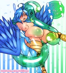 2girls big_belly harpy inflation monster_girl monster_musume_no_iru_nichijou multiple_girls papi_(monster_musume) slime_girl suu_(monster_musume)