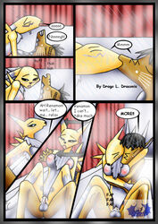 anthro blush breasts chair_position comic digimon dragodraconis dragodraconis_(character) dragon drop erection female from_behind_position kissing male moan nipples penetration penis pussy renamon sex shower straight watermark