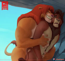 2boys anal anhes black_hair black_hair_bottom disney domination furry gay happy_trail kovu light_hair_on_dark_hair lion male male_only pubic_hair red_hair red_hair_on_black_hair red_hair_top simba the_lion_king yaoi