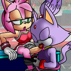 1futa 1girls amy_rose blaze_the_cat breasts closed_eyes clothed clothing dickgirl dress erection eyelashes feline fellatio female female_on_futa futanari hedgehog intersex lagomorph licking mammal mario_and_sonic_at_the_olympic_games marthedog open_mouth oral penis penis_under_dress sega sex skirt sonic_(series) sonic_the_hedgehog_(series) sports_uniform thekaimaster07