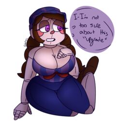 1girls big_breasts breasts brown_hair clothed clothing colatiel female female_only five_nights_at_freddy's five_nights_at_freddy's_2 funtime hat heart-shaped_pupils jj_(fnaf) long_hair purple_eyes robot thick_thighs