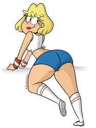 1girls ass big_ass blushmallet booty_shorts female female_only half-shirt huge_ass large_ass looking_back milf mother rita_loud short_shorts shorts solo straight_hair the_loud_house thick_thighs thighs white_background