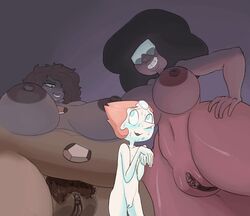 3girls big_breasts breasts brown_skin cartoon_network exposed_pussy fat_belly fat_breasts female_focus female_only garnet_(steven_universe) gem_(species) gem_fusion hairy_pussy imminent_sex magenta_skin multiple_girls naked_females nipples nude nude_female nude_females pearl_(steven_universe) pussy shaved_pussy size_difference smoky_quartz_(steven_universe) steven_universe white_skin