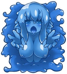 breasts female female goo_girl highres monster_girl nipples open_mouth original pointy_ears solo tongue tongue_out tunberuku