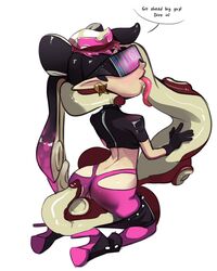 2018 ass beauty_mark black_hair breasts callie_(splatoon) cameltoe cephalopod choker clothing dialogue dirty_talk ear_piercing english_text eyewear fangs female footwear gloves hair hat heart hi_res high_heels humanoid hypno_shades_(splatoon) imminent_sex inkling legwear long_tongue marine midriff mind_control navel nintendo octarian_tattoo octo_callie pants_pull piercing polyle porn_dialogue precum shoes simple_background speech_bubble splatoon squid squid_sisters sunglasses tattoo tech_control tentacle tentacle_hair tentacle_lick text tights tinted_eyewear tongue tongue_out video_games visor white_background