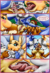 anthro blue_fur breasts canine comic digimon female fox french_kissing fur happyanthro kissing krystal licking mammal nintendo pussy renamon rodent sally_acorn sex sonic_(series) squirrel star_fox tongue tongue_out video_games yuri