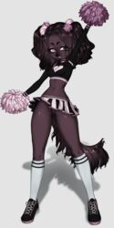 2018 breasts canine cheerleader female footwear furry innie_pussy looking_at_viewer maidfrills mammal no_underwear open_mouth pom_poms pussy shadow shoes simple_background skirt slim small_breasts socks solo subtle_pussy thighhighs twintails uniform upskirt velvet white_background