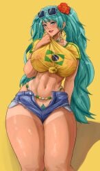 bare_midriff brazil brazilian brazilian_female brazilian_miku busty female female_focus female_only hatsune_miku hourglass_figure lordmagnuss pubes pubic_hair pubic_hair_peek skimpy skimpy_clothes tagme tan tan_body tan_skin tanline vocaloid wide_hips