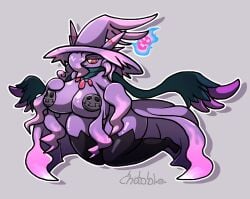 chabble ghost ghost_girl mismagius nipple_covers pokemon pokemon_(species) pokemon_only purple purple_body purple_hair someone_else&#039;s_oc witch_hat