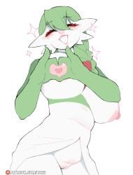 1girls anthro areolae artist_website big_breasts blush braid breasts closed_eyes daisy_(luxurias) female female_only gardevoir generation_4_pokemon green_hair heart_hands heart_nipples hi_res large_breasts looking_at_viewer luxurias nintendo nipples pink_lips pokemon pokemon_(species) pussy smiling smiling_at_viewer solo sparkles teeth_showing white_background