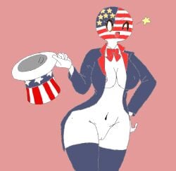 cocomooooochi countryhuman countryhumans countryhumans_girl curvy_female female half_dressed half_naked hat i_do_not_own_this nipples pussy united_states_of_america_(countryhumans)