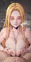 ai_generated blonde_hair boobjob ceremon_vaughan hero_killer paizuri paizuri_lead_by_female titjob titjob_pov victoria_(hero_killer) webtoon yellow_eyes