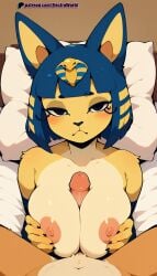 1boy 1girls ai_generated animal_crossing ankha ankha_(animal_crossing) blush breasts breasts cock completely_nude electroworld exposed_breasts female female female_focus grabbing_breasts grabbing_own_breast jerking looking_at_viewer male male/female masturbation nipples nude nude_female nude_male penis penis_out