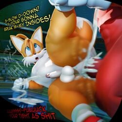 3d 3d_(artwork) aged_up anal anal_sex anthro balls cum cum_in_ass cum_inside duo echidna english_text erection fox gay knuckles_the_echidna male orgasm penis sex sonic_(series) sonic_the_hedgehog_(series) tails tails_the_fox vulkyasha