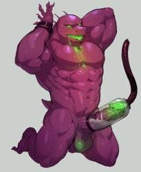 1boy 2024 abs absurd_res acrid alien ambiguous_species anthro balls blush bodily_fluids claws cum dendryte_axxon drooling erection finger_claws gay genital_fluids genitals green_penis green_tongue hi_res machine male milking_machine multi_eye muscles muscular muscular_male navel pink_body pink_skin purple_body purple_skin reptile reptile_humanoid risk_of_rain scalie solo testicles tongue white_background