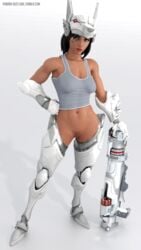 3d abs black_eyes black_hair blender dark-skinned_female dark_skin female high_resolution jackal_pharah looking_away muscle muscular_female overwatch pharah pharah-best-girl power_armor rocket_launcher tank_top weapon