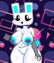 alextherabbit black_eyes cube_459_(geometry_dash) cyan_nipples geometry_dash heart_piercing highlights_(coloring) nipple_piercing pink_piercing rabbit rabbit_girl shaded white_outline white_skin