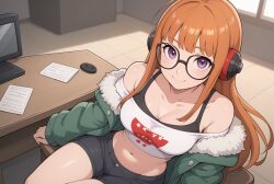 ai_generated atlus female long_hair navel orange_hair persona persona_5 robinlover sakura_futaba solo solo_female tagme