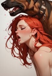 ai_generated blush kissing long_hair primal_urges princess red_hair romantic zoophilia