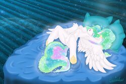 2013 alicorn anthro anthrofied breasts equine feathered_wings feathers female friendship_is_magic hair horn mammal multicolored_hair my_little_pony princess princess_celestia_(mlp) pussy royalty signature solo spread_legs spreading swissleos white_feathers wings