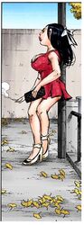 1girls big_breasts black_hair carrier_girl cigarette clothed dress female female_only handbag high_heels hirohiko_araki jojo's_bizarre_adventure jojolion manga red_dress