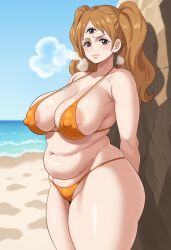 3_eyes ai_generated artist_request belly_rolls big_areola big_breasts charlotte_pudding erect_nipples female female_only obese obese_female one_piece swimsuit