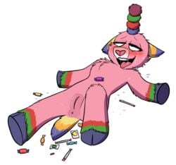 2018 anthro anus candy female food fur hi_res keadonger lying monster nude on_back open_mouth pink_body pussy scp-956 scp_foundation solo tongue tongue_out