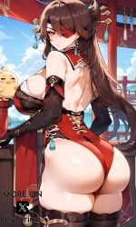 ai_generated ass ass_focus bangs beidou_(genshin_impact) big_ass big_breasts big_butt breasts brown_hair butt_focus chinese_clothes covered_eye female female_focus female_only from_behind from_behind_position genshin_impact huge_ass huge_boobs huge_breasts huge_butt illyfurina long_hair long_sleeves looking_at_viewer looking_back milf pirate red_eyes seducing seduction seductive seductive_body seductive_eyes seductive_look seductive_mouth seductive_pose serious serious_look stable_diffusion thiccwithaq_(ai_style) waifu_diffusion watermark woman_focus woman_only