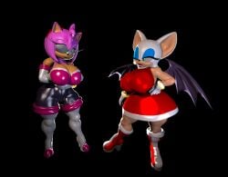 2girls 3d 3d_model amy_rose amy_rose_(cosplay) amy_the_bat anthro anthro_female anthro_only big_breasts curvy_female furry furry_female furry_only mobian mobian_(species) mobian_bat rouge_rose rouge_the_bat rouge_the_bat_(cosplay) sega sonic_(series) sonic_adventure_2 sonic_the_hedgehog_(series)