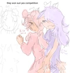 anthena black_eyes black_outline bow cum fingering fingering_partner kikorriw messy_hair oc pink_hair pink_outfit purple_hair purple_outfit star star_tail tail