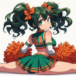 ai_generated cheerleader cheerleader_uniform deku female_deku genderswap_(mtf) izuku_midoriya looking_back my_hero_academia pom_poms rule_63 splits twintails