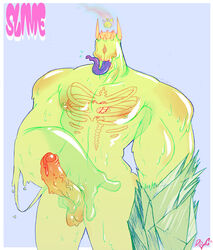 anthro balls bone creepy crystal dogfu erection goo_creature hi_res long_tongue male male_only monster muscular nipples penis simple_background skull slime solo tongue tongue_out uncut vein veiny_penis