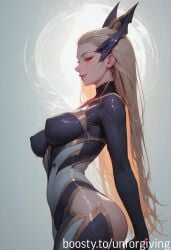 ai_generated ass belly bodysuit breasts coven_evelynn covered_nipples eclipse_series evelynn hips league_of_legends legs long_hair red_eyes taut_clothes unforgiving