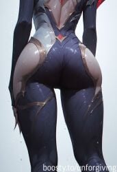 ai_generated ass ass_focus belly bodysuit breasts coven_evelynn covered_nipples eclipse_series evelynn hips league_of_legends legs long_hair red_eyes taut_clothes unforgiving