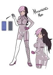 argrim big_breasts big_butt bondage_harness cameltoe dominatrix fishnets latex latex_bodysuit latex_gloves multicolored_hair neo_(rwby) nipple_piercing rwby see-through_bodysuit see-through_clothing thighhigh_boots transparent_latex visible_nipples visible_pussy