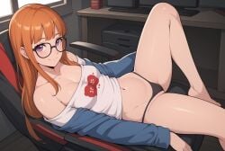 ai_generated atlus female long_hair navel orange_hair persona persona_5 robinlover sakura_futaba solo solo_female tagme